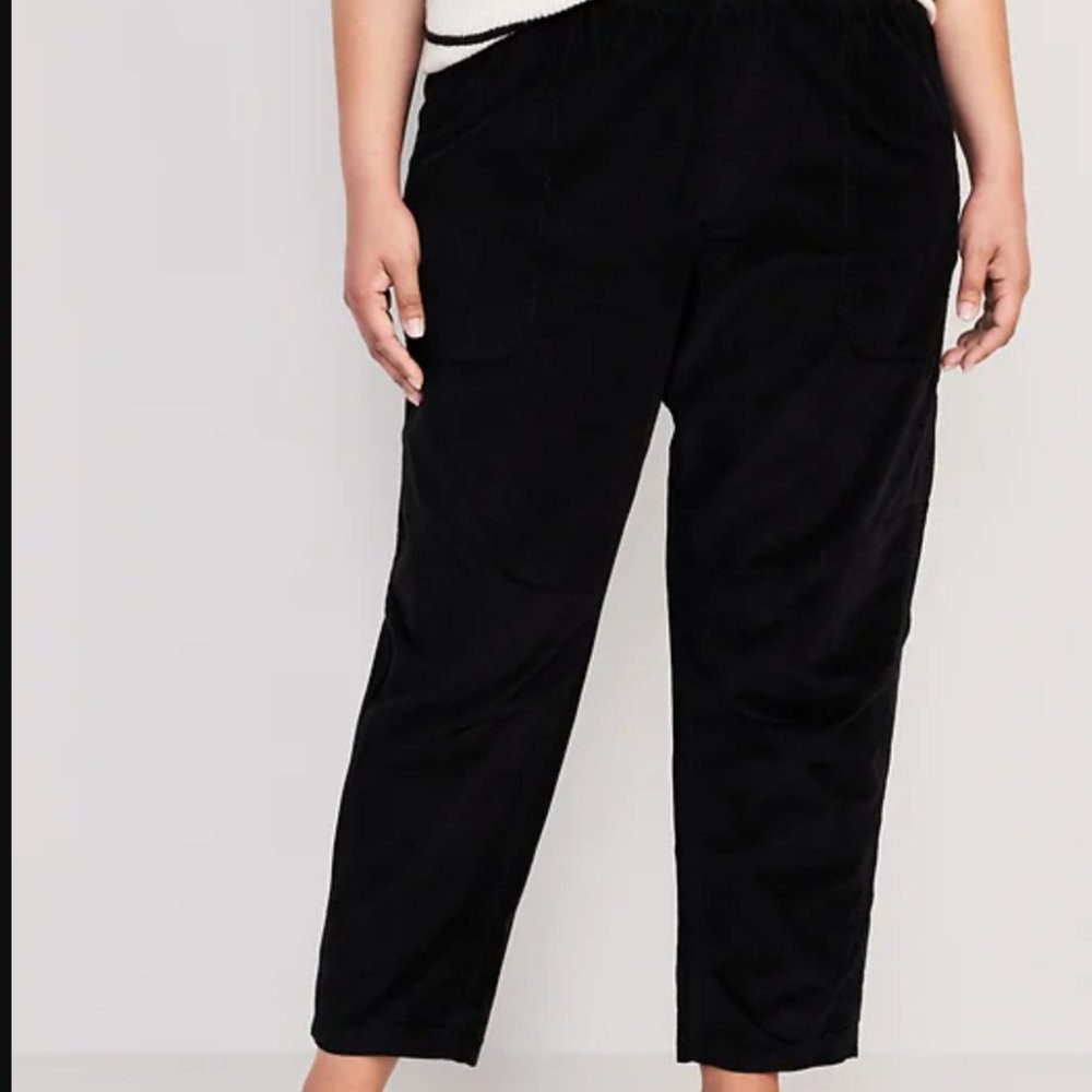 Old Navy High-Waisted Pulla Utility Pants Large Cotton Black Pockets Lightweight